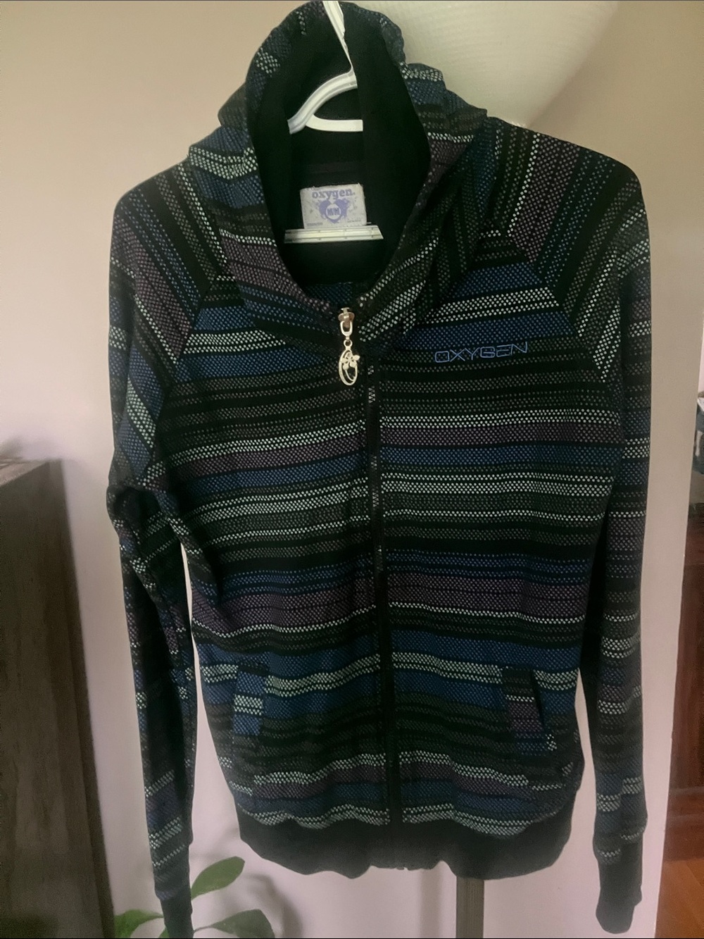 Oxygen 2000’s Women's Striped Zip-Up Hooded Jacket in Multi-Color